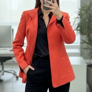 NINA MCLEMORE Red Cotton Jacquard Blazer Open Front Jacket Career Made in USA